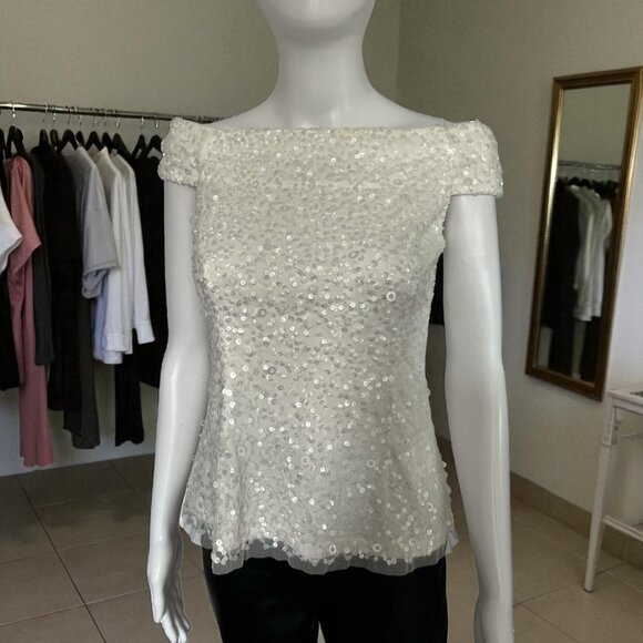 Adrianna Papell Off Shoulder All Over Sequin Blouse | Size US 2 - Picture 2 of 9